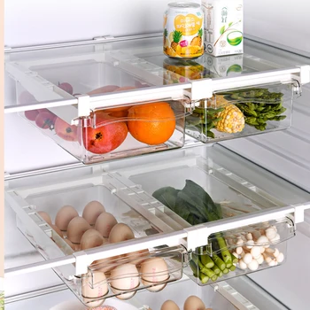 Mutfak Taşınabilir Şeffaf Buzdolabı Organizatör Slayt Raf Çekmece Kutusu Raf Tutucu Buzdolabı Çekmece Meyve Gıda saklama kutusu