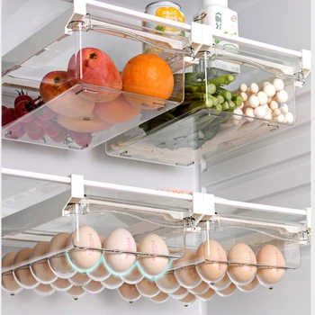 Mutfak Taşınabilir Şeffaf Buzdolabı Organizatör Slayt Raf Çekmece Kutusu Raf Tutucu Buzdolabı Çekmece Meyve Gıda saklama kutusu Görüntü 2