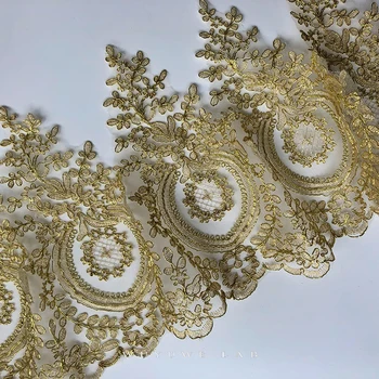 Narin 1 Yard Altın Nakış Beyaz Örgü Dantel Trim Dıy Lüks Aplike Çiçekler Konfeksiyon Dantel Kumaş Gelinlik için 31 cm