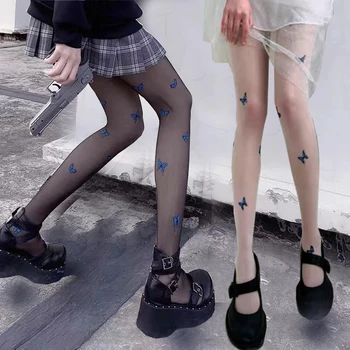 Nefes Mavi Renk Kelebek Kadınlar için Tayt Şekli Seksi İpek İnce Külotlu Çorap Siyah Deri Tayt Örgü Naylon Çorap Külotlu Çorap Görüntü 2