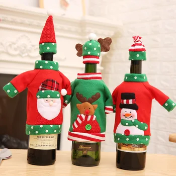 Noel Dekorasyon şarap şişesi Seti Nakış Karikatür Tatil Süslemeleri Şarap Seti Hediye Paketleme Çantası Şarap Şişesi Giysileri