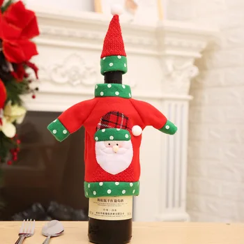 Noel Dekorasyon şarap şişesi Seti Nakış Karikatür Tatil Süslemeleri Şarap Seti Hediye Paketleme Çantası Şarap Şişesi Giysileri Görüntü 2
