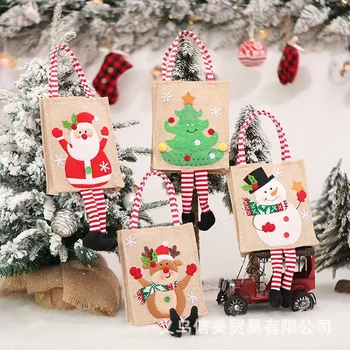 Noel Yaratıcı hediye keseleri İle Kırmızı Beyaz Şerit Bacaklar Noel Baba Kardan Adam Geyik Elma Çanta Merry Christmas çocuklar için şeker Çanta Görüntü 2