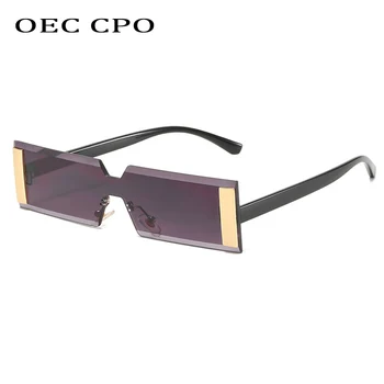 OEC CPO Moda Dikdörtgen Güneş Gözlüğü Kadın Marka Tek Parça Çerçevesiz güneş gözlüğü Kadın Vintage Kare Gözlük Erkekler Óculos UV400