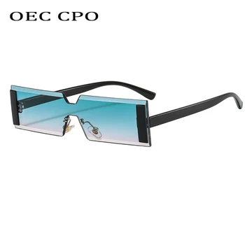 OEC CPO Moda Dikdörtgen Güneş Gözlüğü Kadın Marka Tek Parça Çerçevesiz güneş gözlüğü Kadın Vintage Kare Gözlük Erkekler Óculos UV400 Görüntü 2