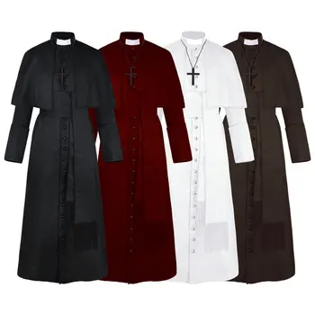 Ortaçağ Rahip Elbise Clergy Cos Giyim Cadılar Bayramı Rahip Retro Cosplay Kostüm Hediye Çapraz Yüksek Kaliteli Karakter Kostüm