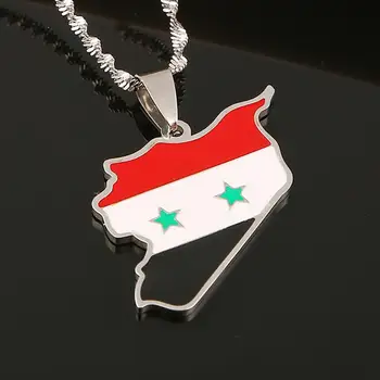 Paslanmaz Çelik Emaye Suriye Harita Kolye Kolye Gümüş Renk Suriyeliler Harita Zincir Takı