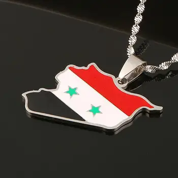 Paslanmaz Çelik Emaye Suriye Harita Kolye Kolye Gümüş Renk Suriyeliler Harita Zincir Takı Görüntü 2