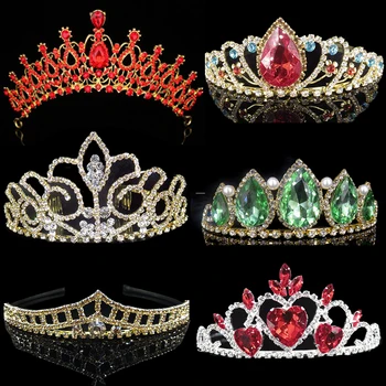 Prenses Kraliçe Taç Diadem Barok Gelin Tiaras ve Taçlar Kafa Bandı saç aksesuarları Düğün Gelin Kristal Başlığı