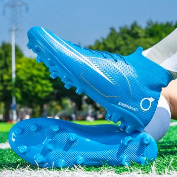 Profesyonel Alan Çizme Erkekler Yüksek Top spor ayakkabılar kaymaz Mavi Moda Orijinal Futbol Sneakers Çim Açık chuteira toplum Görüntü 2