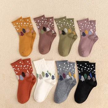 Q Karikatür Noel Desen Orta Tüp Çorap Bayanlar Kazık Çorap Kadınlar için Pamuk Japon Tarzı Yumuşak Kadın Sonbahar Kış Güzel Hediyeler Görüntü 2