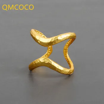 QMCOCO Gümüş Renk Çift Düzensiz Çizgi Geometrik Geniş Yüzük Kadın İçin Basit Moda Romantik Charm Takı Aksesuarları
