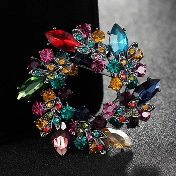Renkli kristal broşlar Kadınlar İçin Düğün Gelin Takı Moda kadın Parti Başörtüsü Pimleri Vintage Çiçek Broş Pin