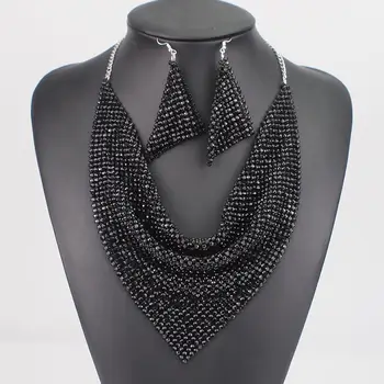 Rhinestone Chokers Seti Metal Dilim Maxi Kolye Ve Küpe Kadın Parti Elbise Aksesuarları moda takı Setleri UKEN Görüntü 2