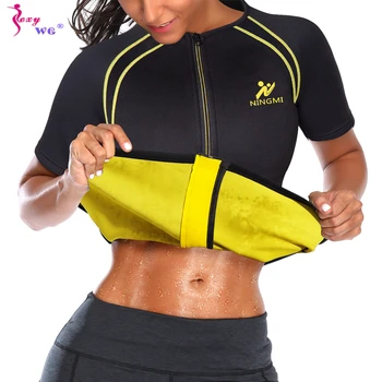 SEXYWG Zayıflama Kısa Kollu Egzersiz Spor Üstleri Kadın Sauna Ter Vücut Şekillendirici Spor Neopren Takım Elbise Bel Eğitmen yoga bluzu