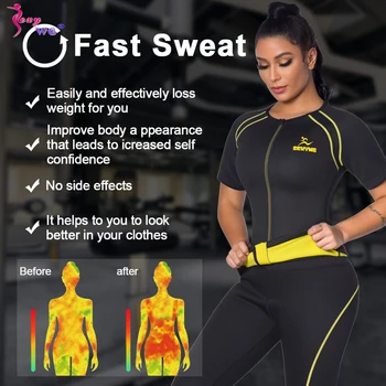 SEXYWG Zayıflama Kısa Kollu Egzersiz Spor Üstleri Kadın Sauna Ter Vücut Şekillendirici Spor Neopren Takım Elbise Bel Eğitmen yoga bluzu Görüntü 2