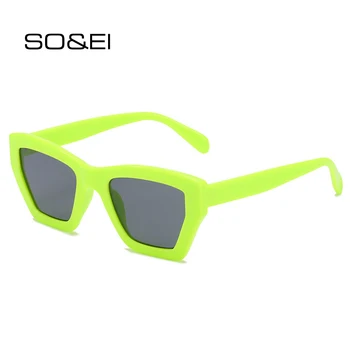 SO & EI Moda Kedi Gözü Kadın Güneş Gözlüğü Retro Jöle Mavi Gözlük Erkekler Shades UV400 Poligon Kare Yeşil Pembe güneş gözlüğü
