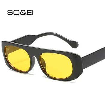 SO & EI Retro Dikdörtgen Oval Güneş Gözlüğü Kadın Moda Şampanya Çay Degrade Gözlük Shades UV400 Erkekler Trend güneş gözlüğü