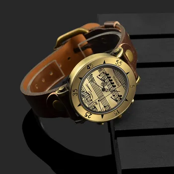 Saatler Erkekler Kuvars Yaratıcı vintage saat Yuvarlak Altın Arama Deri Benzersiz Kadın Kol Saati Sıcak Hediye Erkek Arkadaşı için montre homme Görüntü 2
