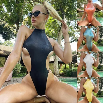 Seksi Bikini Mayo Kadınlar Serpantin Yansıtıcı Mayo Sigortalı Tulum Playsuits Push Up Mikro Tanga Yüksek Bel Yüzme Plaj