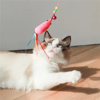 Simülasyon Kuş interaktif Kedi Oyuncak Oyun Teaser Değnek Oyuncak Kedi Malzemeleri Komik Tüy Kuş Çan ile Kedi Sopa Oyuncak Yavru Kedi için Görüntü 2