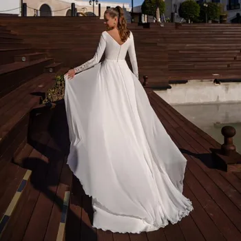 SoDigne Arapça Modern Plaj düğün elbisesi Uzun Kollu Dantel Aplikler Gelin Elbise Ayrılabilir Tren İle Saten Gelinlikler Görüntü 2