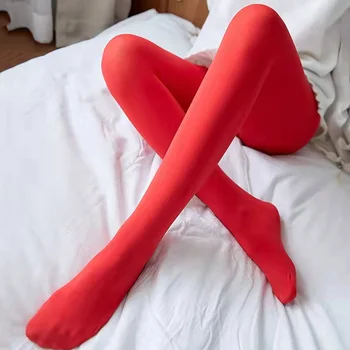 Sumodx 120D Kadife Çorap Seksi Düğün Yeni Yıl Tayt Kadın Ince Kırmızı Naylon Büyük Sıkı Külotlu Dikişsiz Ipek Çorap Görüntü 2