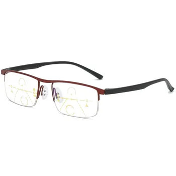 Sıcak Satış Ilerici okuma gözlüğü Multifokal Anti Mavi Işın Cam Gözlük Yarım Çerçeve Metal Alaşım Erkek Kadın 1.5 1.0 2.5 Siyah