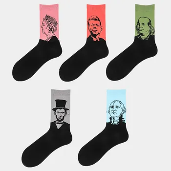 Sıcak Satış Klasik Moda Retro Kişilik Kafa portre Yağ Çorap Penye Pamuk Erkekler kadınlar Kaykay Mutlu Çorap Komik Sokken