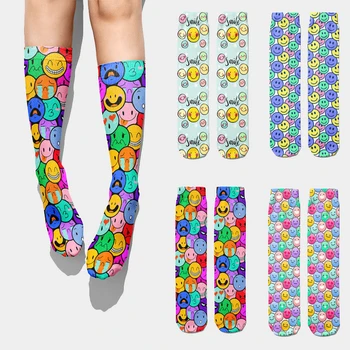 Sıcak Satış Komik İfade Baskılı Çorap Kadın Sevimli Kawaii Yenilik Uzun Çorap Harajuku Moda Rahat Cadılar Bayramı Çorap