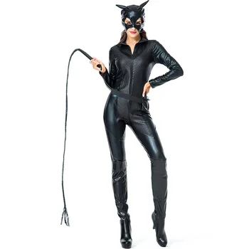 Sıcak Seksi Kedi Kadın Kostüm Kırbaç Kedi Maskesi Takım Elbise Cadılar Bayramı Partisi Cosplay için Seksi Tulum Kadın Köle Sahne Performansı Kıyafetleri Görüntü 2