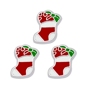 Sıcak satış 10 adet / grup Noel çorap Yüzer Charms Fit Oturma Cam Yüzen Madalyonlar Bilezik DIY uğurlu takı Aksesuar