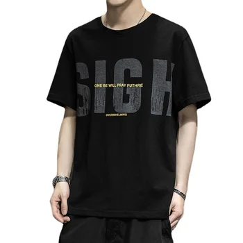 T-shirt erkek yaz 2021 yeni moda marka trend pamuk günlük kıyafetler gevşek Kore şefkatli Görüntü 2