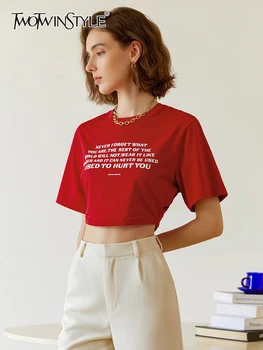 TWOTWINSTYLE Sıska Baskı T Shirt Kadınlar İçin Yuvarlak Boyun Kısa Kollu Colorblock Yaz T Shirt Kadın moda giyim Yeni 2022
