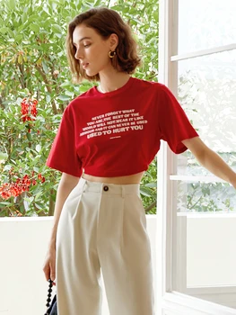 TWOTWINSTYLE Sıska Baskı T Shirt Kadınlar İçin Yuvarlak Boyun Kısa Kollu Colorblock Yaz T Shirt Kadın moda giyim Yeni 2022 Görüntü 2