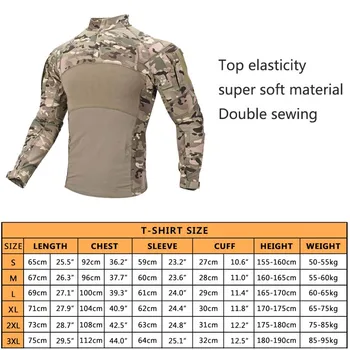 Taktik Savaş Gömlek Erkekler Pamuk Askeri Üniforma Kamuflaj Gömlek Multicam Ordu Yürüyüş Avcılık Giyim Camo Uzun Gömlek Görüntü 2
