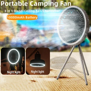 Taşınabilir Kamp Fan Şarj Edilebilir Çok Fonksiyonlu Mini Elektrikli Fan USB Açık Kamp tavan vantilatörü led ışık Tripod masaüstü vantilatör