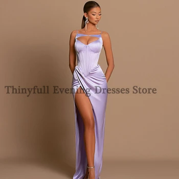 Thinyfull Seksi Mermaid Balo Abiye Lavanta Spagetti Sapanlar Parti Elbise 2023 Yüksek Bölünmüş Gece Kokteyl Elbiseleri Artı Boyutu Görüntü 2