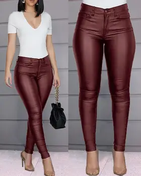 Tilorraine sonbahar ve kış 2022 popüler saf renk PU deri pantolon rahat seksi Tayt kadın pantolonları Görüntü 2