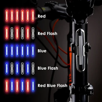 USB şarj edilebilir bisiklet ışığı Led mavi kırmızı çift renk sıcaklığı su geçirmez bisiklet arka lambası bisiklet ışık hafıza fonksiyonu ile Görüntü 2