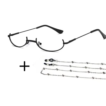 Unisex yarım çerçeve Düz gözlük + zincir Japon tarzı lenssiz metalik gözlük düz cam gözlük zinciri ile erkekler veya kadınlar Görüntü 2