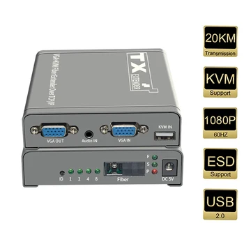 VGA KVM Fiber Optik Anahtarı Genişletici 20KM TCP IP LC SC Fiber USB 2.0 KVM Paylaşımı klavye fare Anahtarı PS4 DVD Monitör
