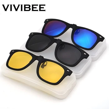 VIVIBEE Flip Up Klip güneş gözlüğü Erkekler için Sürüş güneş gözlüğü ışık balıkçılık kadın Anti-UVA UVB polarize gece görüş Lens