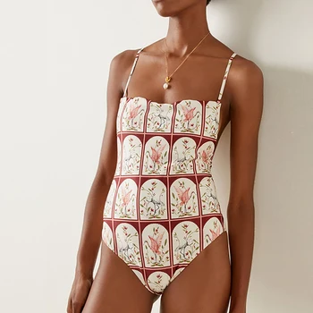 Vintage Mayo Tek parça Mayolar ve Cover-up Mayo Kadınlar 2022 Lüks Yaz Plaj Kıyafeti Yüzme Backless bikini seti Görüntü 2
