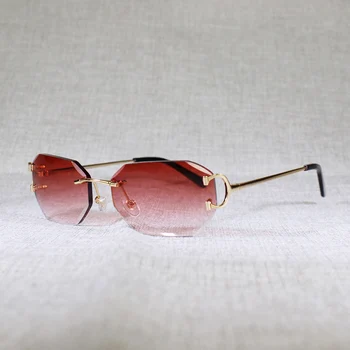 Vintage elmas kesim Çerçevesiz Güneş Gözlüğü Erkekler Kare Küçük Lens Gözlük Kadınlar için Şeffaf Gözlük Metal Çerçeve Oculos Shades