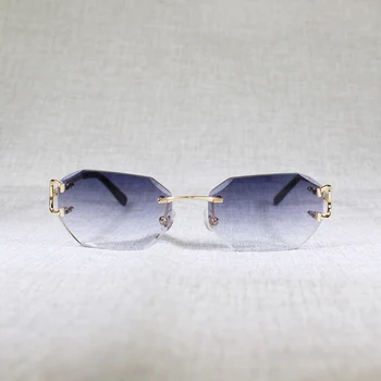Vintage elmas kesim Çerçevesiz Güneş Gözlüğü Erkekler Kare Küçük Lens Gözlük Kadınlar için Şeffaf Gözlük Metal Çerçeve Oculos Shades Görüntü 2