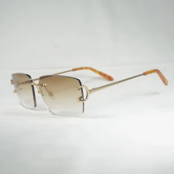 Vintage Çerçevesiz Kare C Tel Güneş Gözlüğü Erkekler Óculos Gölge Metal Çerçeve Gafas Kadınlar için Beaching Sürüş