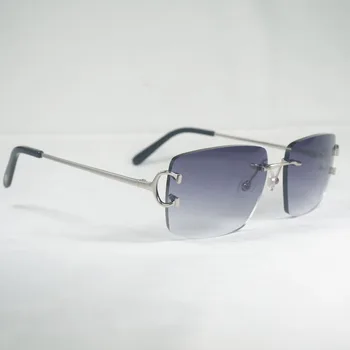 Vintage Çerçevesiz Kare C Tel Güneş Gözlüğü Erkekler Óculos Gölge Metal Çerçeve Gafas Kadınlar için Beaching Sürüş Görüntü 2