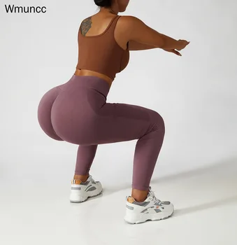 Wmuncc 2022 Yaz Yeni Dikişsiz Spor Legging Ganimet Scruch Yüksek Bel kalça kaldırma Yoga Pantolon Sıkı Spor Spor Nefes Görüntü 2