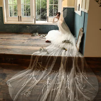 Yeni Gelmesi Lüks Tek Katmanlı düğün duvağı Payetli Dantel Çarpıcı Uzun Gelin Veils Tarak ile AX2020